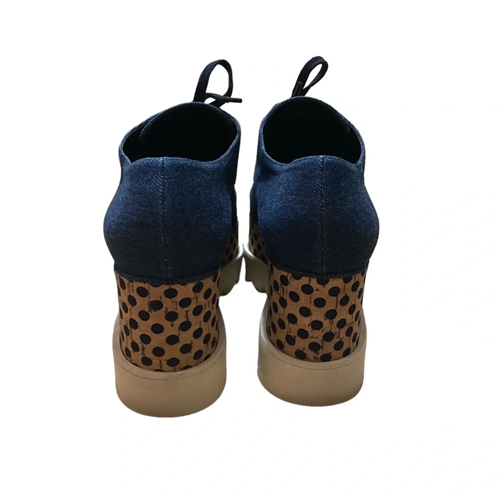 Stella McCartney Elyse Platform Denim Blue Beige Polka Dot Shoes Women's 38 or 8 - Picture 4 of 6